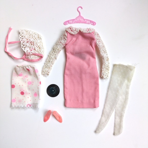 Vintage 60s Barbie Francie #1257 Dance Party GUC Dress Shoes Tights Hat Slip
